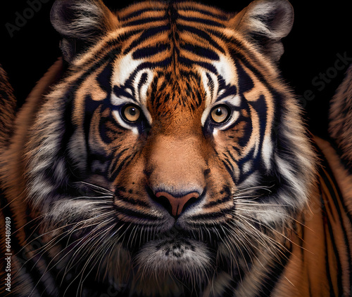 Tiger face close up isolated on black background  wildlife animal