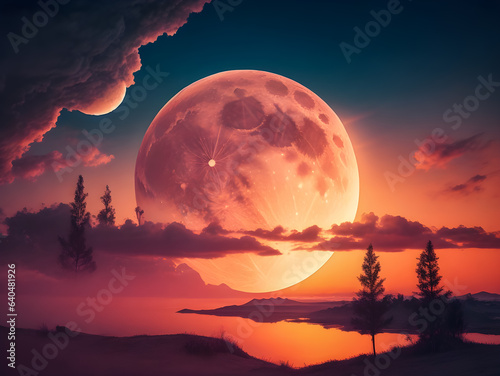 surreal giant full moon at sunset © sebastianav1994