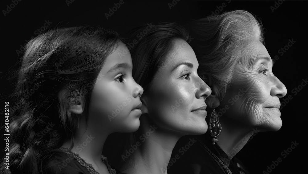 Side profile of three generations of Hispanic women