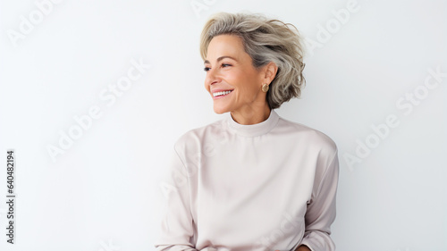 Beautiful mature woman on a solid colored background