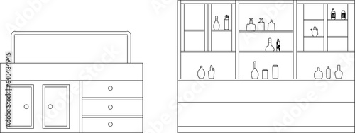 Vector sketch of vintage classic furniture architectural design illustration