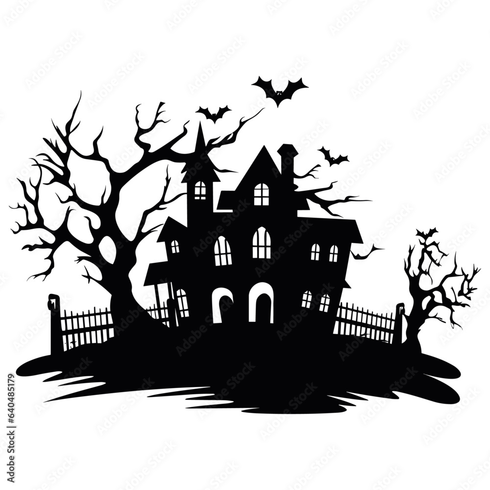 Haunted old house for Halloween. Vector silhouette of scary old house Haunted old house for Halloween. Vector silhouette of scary old house