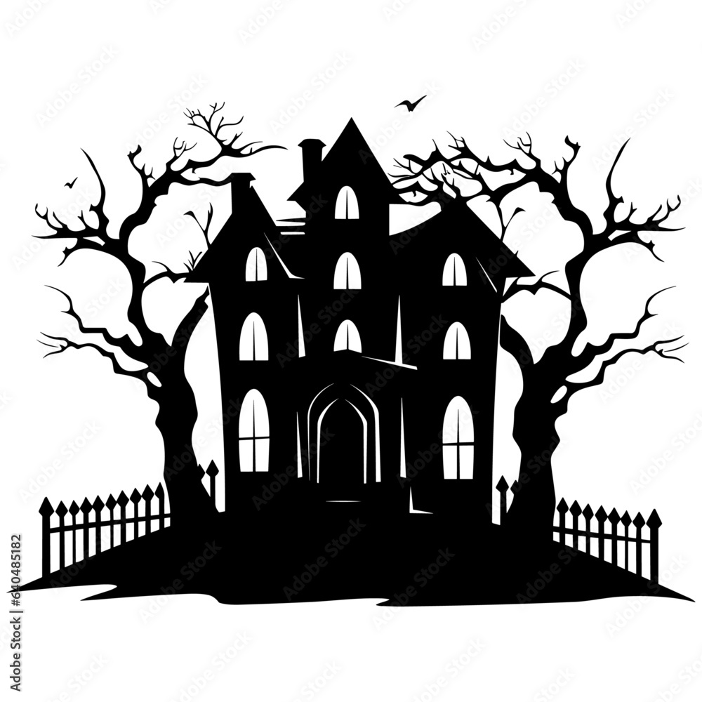 Haunted old house for Halloween. Vector silhouette of scary old house
