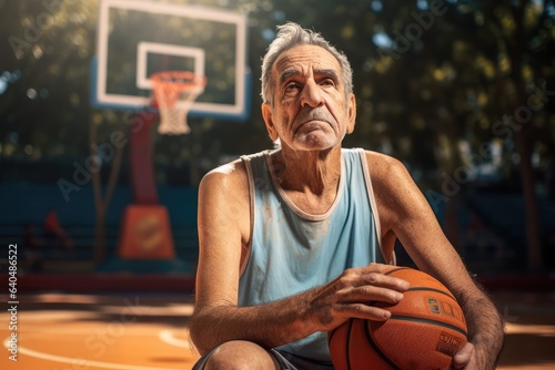 Elderly man playing basketball. Photo generative AI