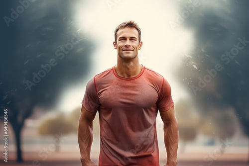 No feeling beats reaching fitness goals. Male athlete in park. Photo generative AI