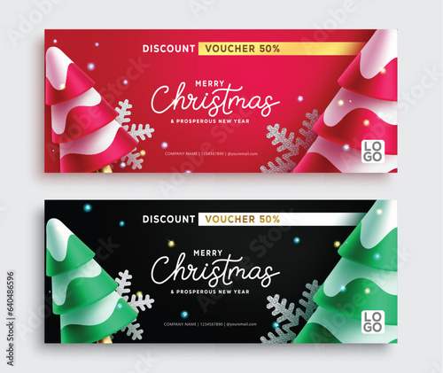 Merry christmas sale text vector set design. Christmas voucher discount for company gift certificate lay out collection. Vector illustration holiday season gift card banner. 
