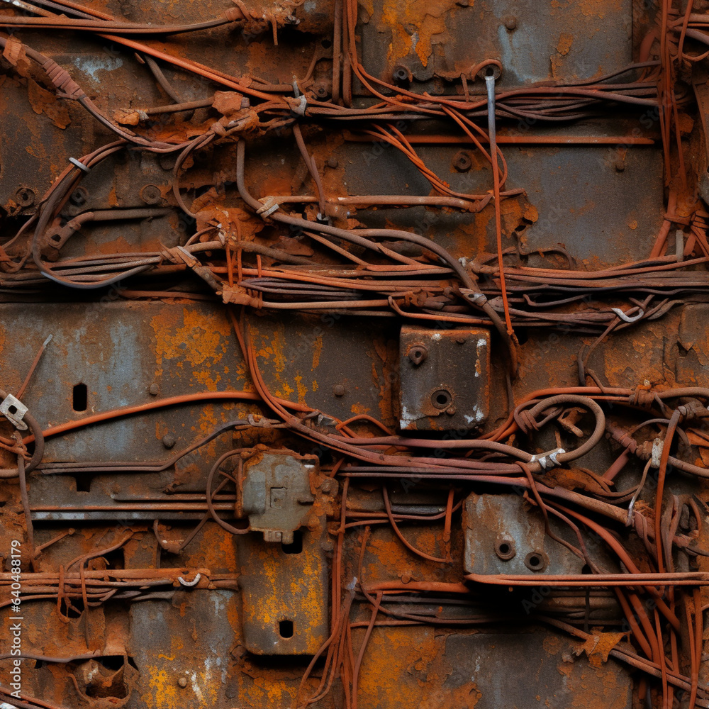 angled wires in old rusted electronic box texture