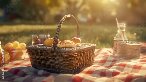 A family picnic with a checkered blanket and wicker  ai  Ai Generate