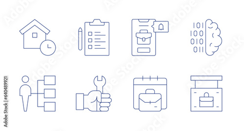 Work icons. Editable stroke. Containing working, check, phone, brain, assignment, wrench, briefcase, work.