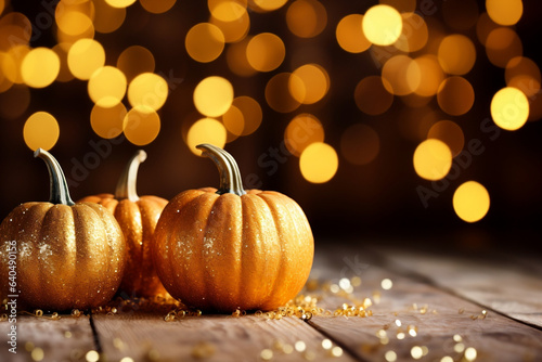 Harvesting Autumn Joy, Golden Bokeh with Thanksgiving Pumpkins