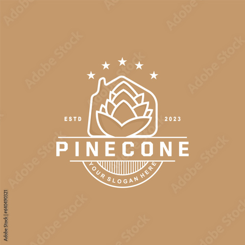 Pinecone Logo, Simple Minimalist Design Pine Tree Plant Template Vector Illustration