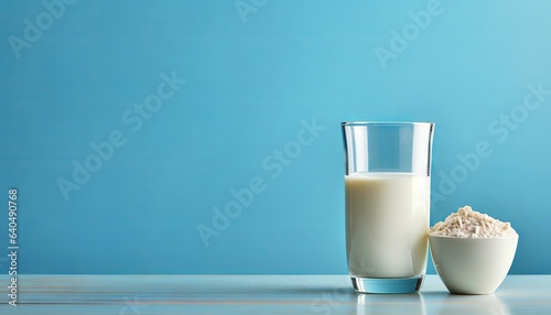 A bottle of milk and glass on a wooden table