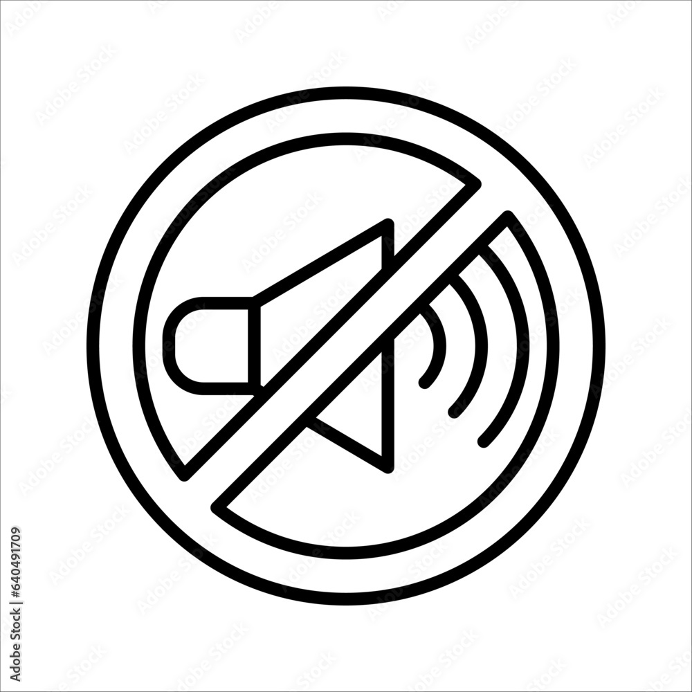 No sound icon, prohibited and silence, no noise sign. Sound on off icon, vector illustration on white background No sound icon, prohibited and silence, no noise sign. Sound on off icon, vector illustration on white background