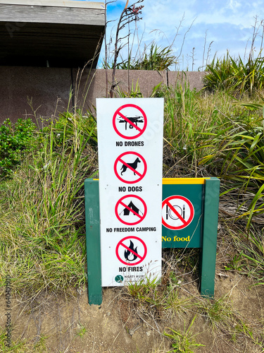 Visitor Information board of Tepaki recreation Reserves 
near Cape Reinga, New Zealand photo