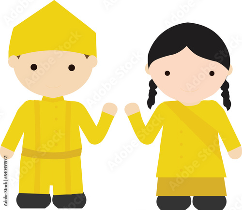 Illustration of Sangihe Talaud traditional clothing for men and women. Yellow clothes for high officials and golden yellow for the king. photo
