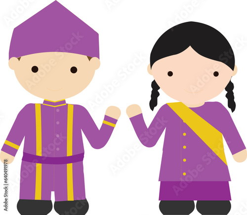 Illustration of Sangihe Talaud traditional clothing for men and women. In ancient times, the colors on clothes in government circles were adjusted to their positions. Purple is used by lowly officials photo