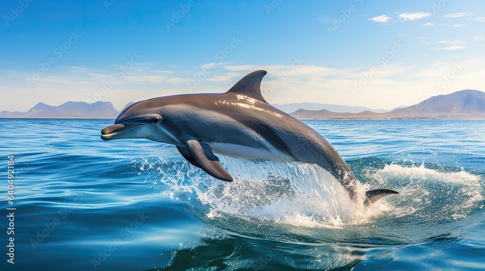 Portrait dolphin appearing in the sea with light exposure