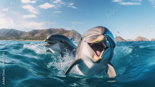Portrait dolphin appearing in the sea with light exposure © Tebha Workspace