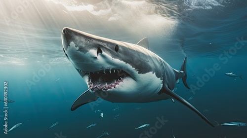 Portrait scary white shark appearing in the sea AI Generative