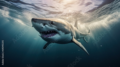 Portrait scary white shark appearing in the sea AI Generative © Tebha Workspace