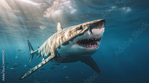 Portrait scary white shark appearing in the sea AI Generative