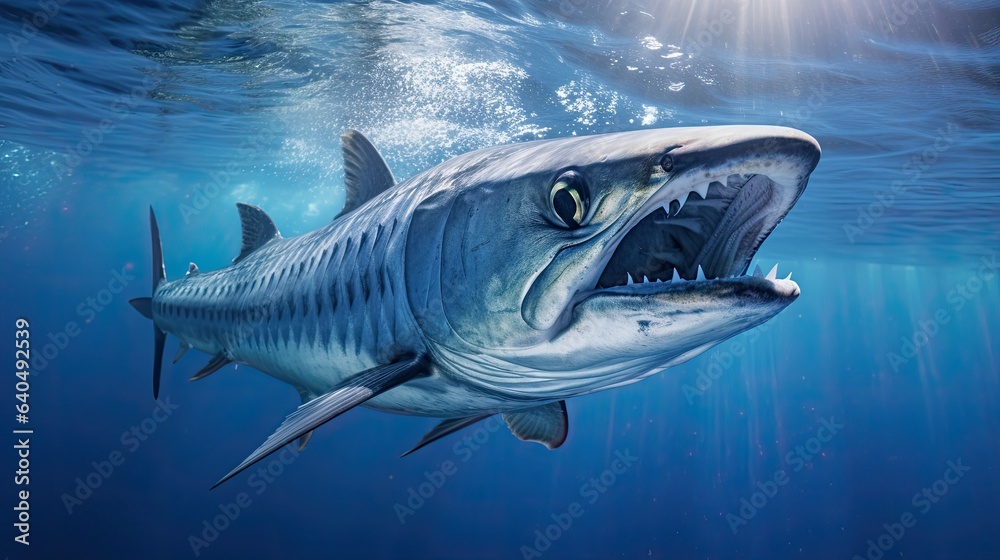 Portrait barracuda fish appearing in the sea AI Generative - obrazy, fototapety, plakaty 