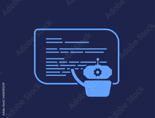 AI Coding Assistant icon. Artificial Intelligent helps developers write code faster and more efficiently. Creating AI-Powered web app. Vector isolated illustration on blue background with icons