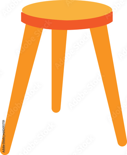 yellow flat stool with three legs. Colorful three legged stool isolated on white background. Stool icon or design elements.