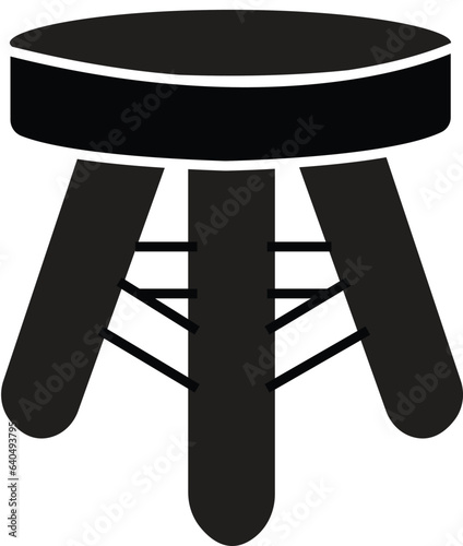 black flat stool with three legs. Colorful three legged stool isolated on white background. Stool icon or design elements.