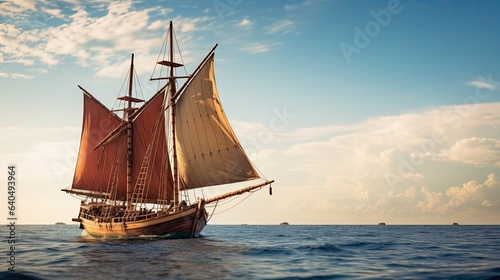 Portrait Phinisi ship sailing on the sea AI Generative