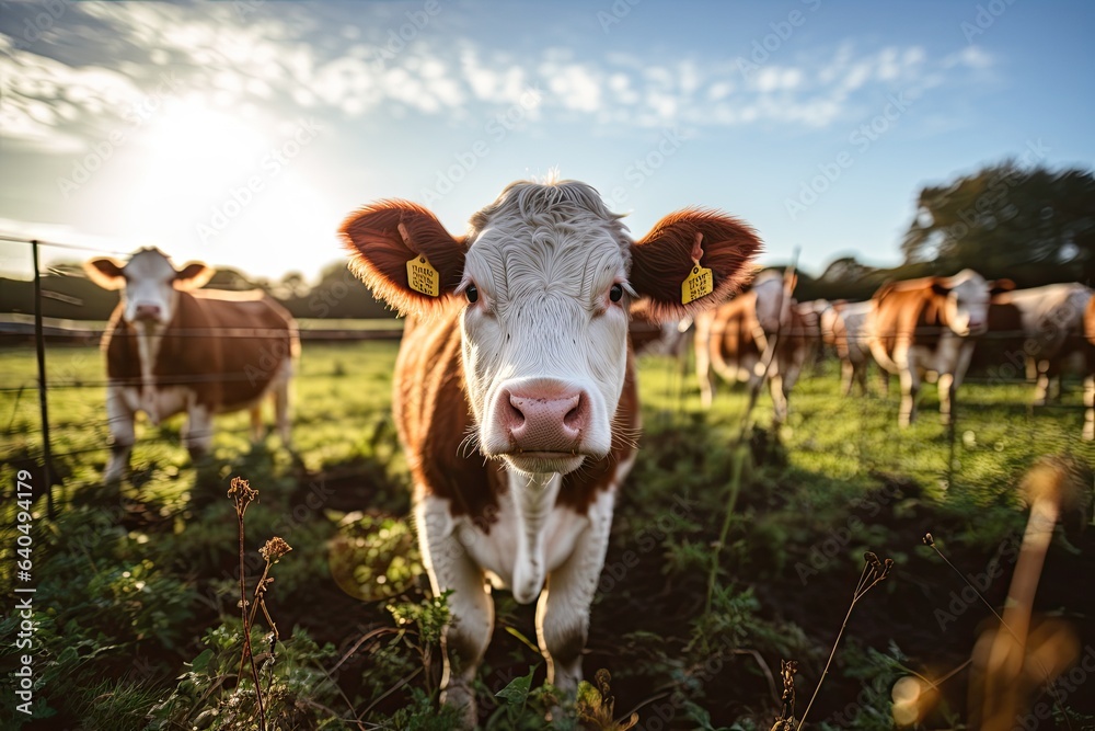 Portrait cow in the farm with light exposure AI Generative