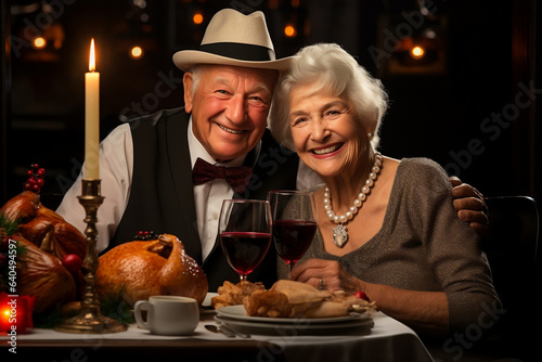 Thanksgiving Traditions  Joyful Elderly Couple Sharing a Heartwarming Feast