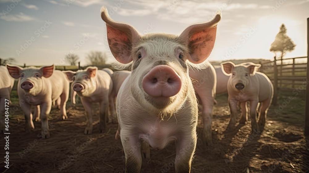 portrait pigs on the farm with light exposure AI Generative portrait pigs on the farm with light exposure AI Generative