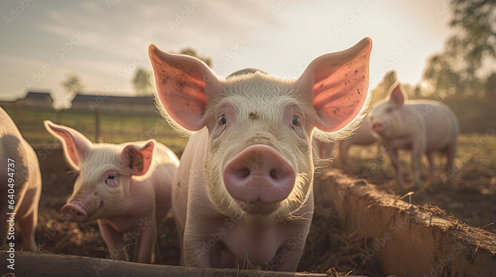 portrait pigs on the farm with light exposure AI Generative portrait pigs on the farm with light exposure AI Generative