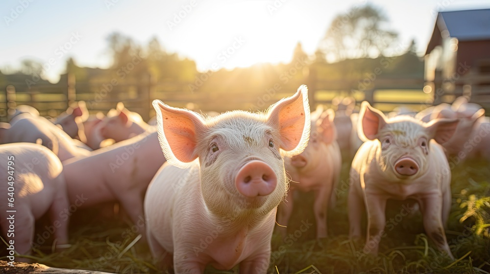portrait pigs on the farm with light exposure AI Generative