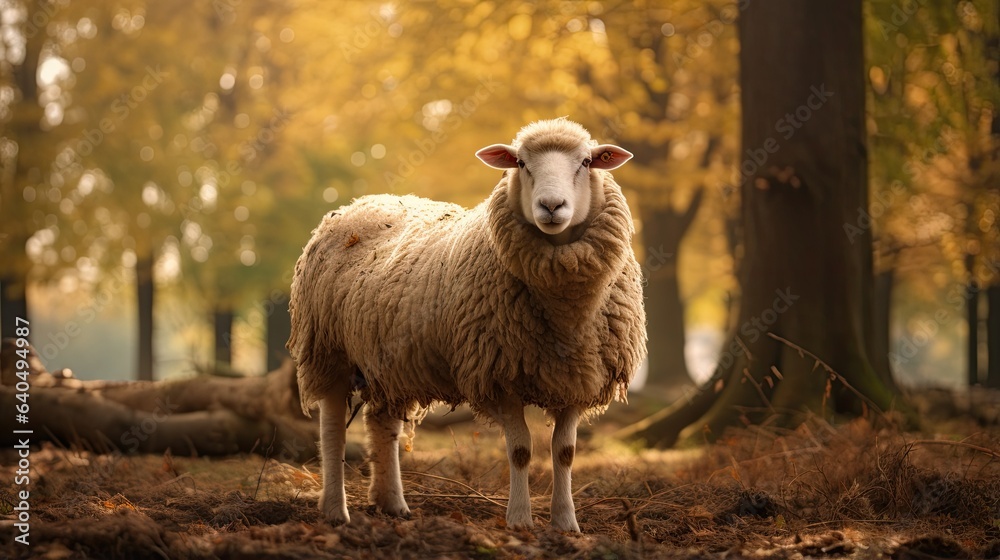 Portrait woolly sheep on the farm AI generative