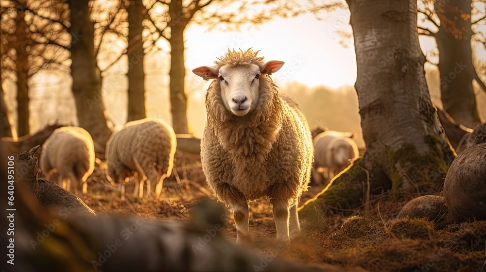 Obraz premium Portrait woolly sheep on the farm AI generative