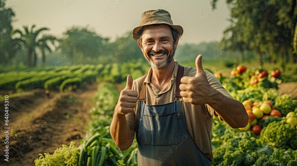 Portrait farmer picking vegetables AI Generative
