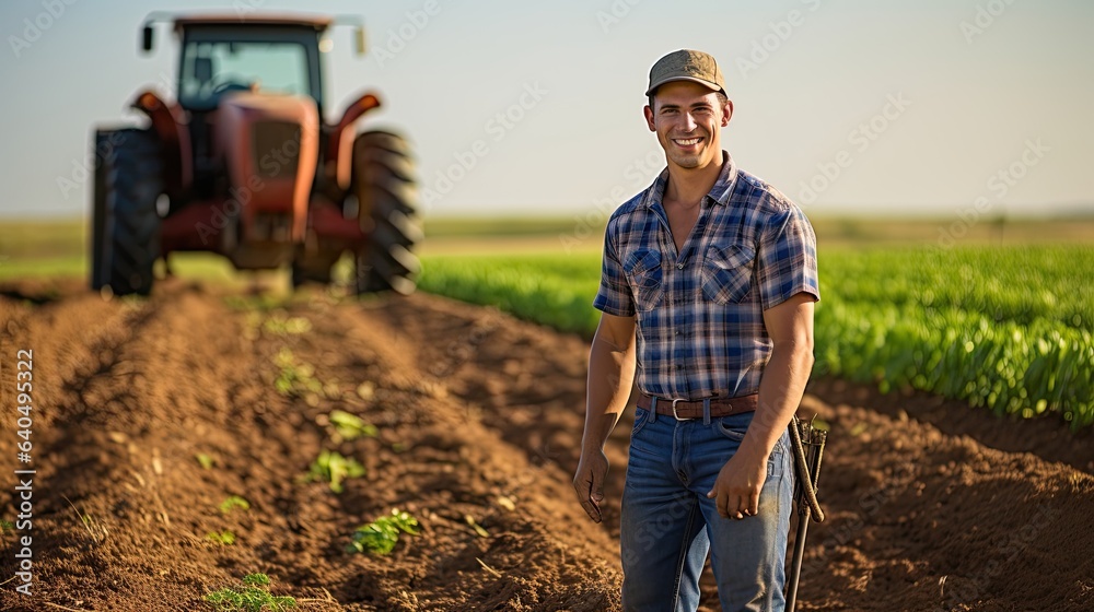 Fototapeta premium Portrait farmer picking vegetables AI Generative