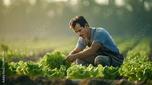 Portrait farmer picking vegetables AI Generative