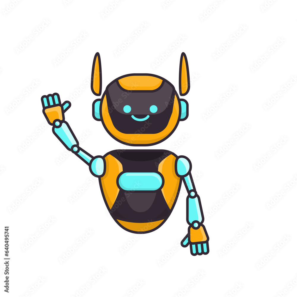 Robot character say Hi Hello vector illustration. Cute robot cartoon illustration design