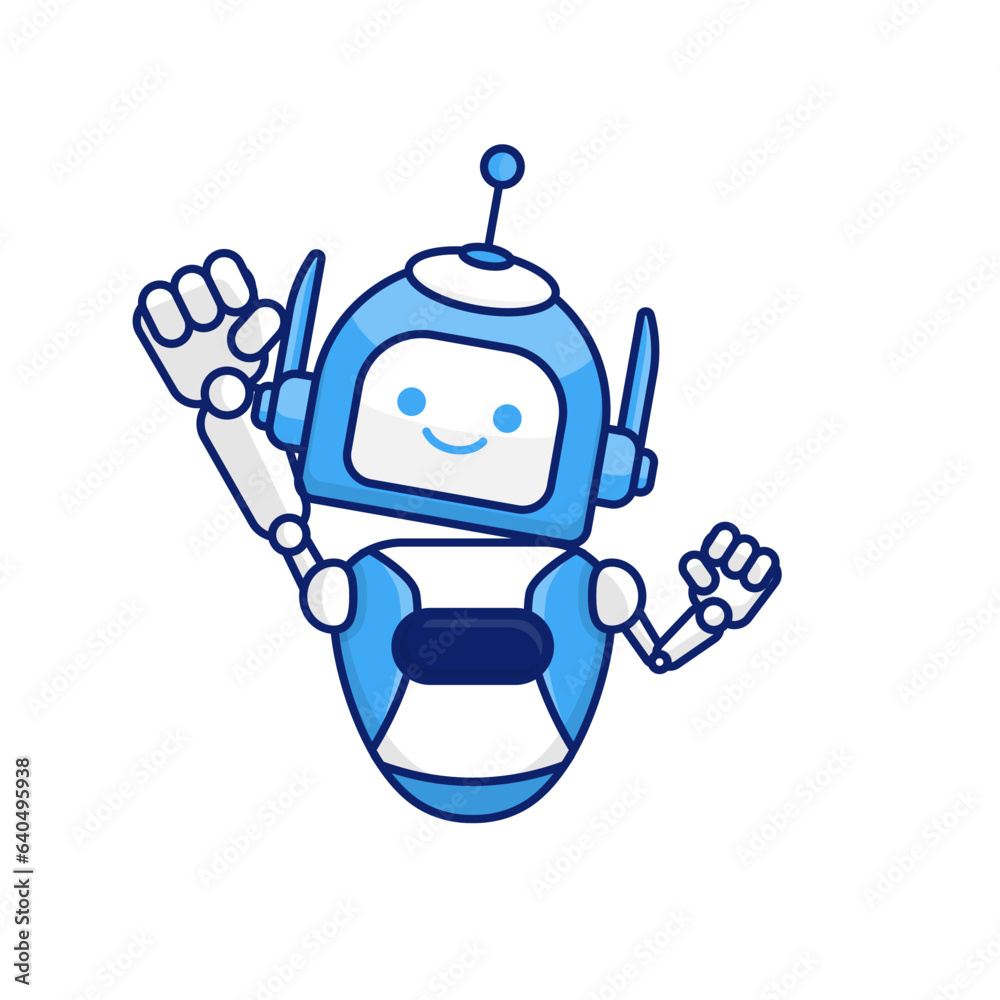 Robot character pose illustration. Happy robot jumping and cheering design Robot character pose illustration. Happy robot jumping and cheering design