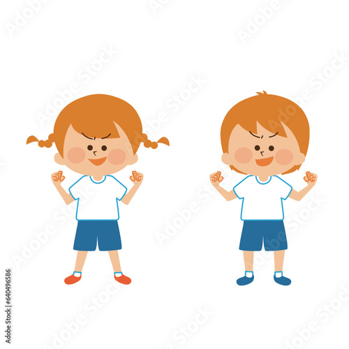 運動会　ガッツポーズをする子供　かわいいイラスト素材
