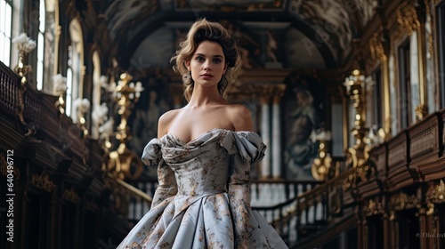 Portrait of beautiful woman in dress inside palace AI Generative
