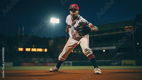 Portrait professional baseball player throws the ball AI Generative