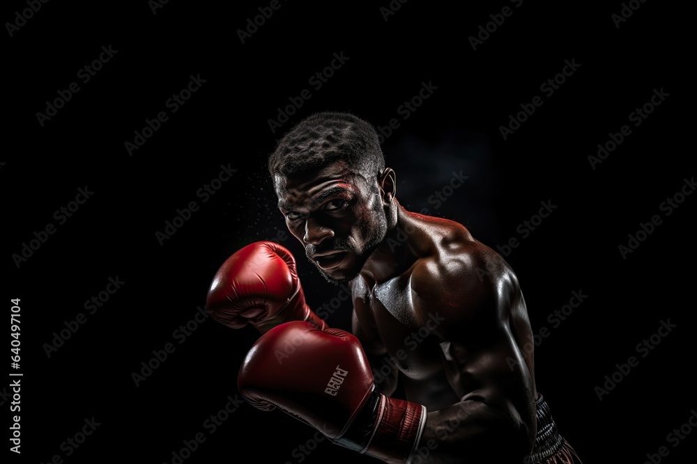 Portrait of professional boxer in fighting pose AI Generative