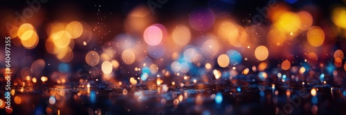 A Christmas-themed background image for content creation showcasing vibrant and blurred lights gently falling on the ground. Photorealistic illustration, Generative AI