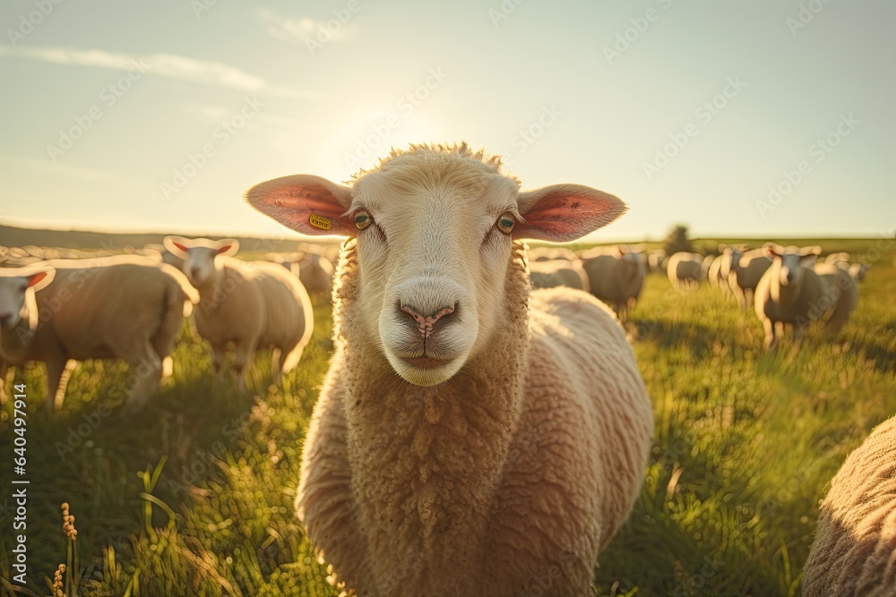 Portrait woolly sheep on the farm AI Generative