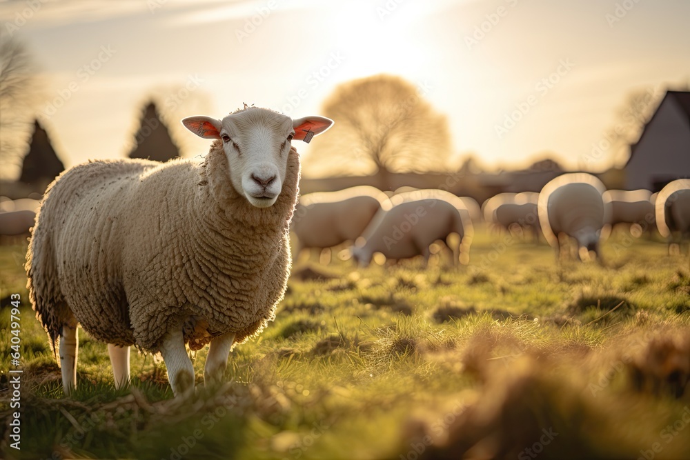 Obraz premium Portrait woolly sheep on the farm AI Generative