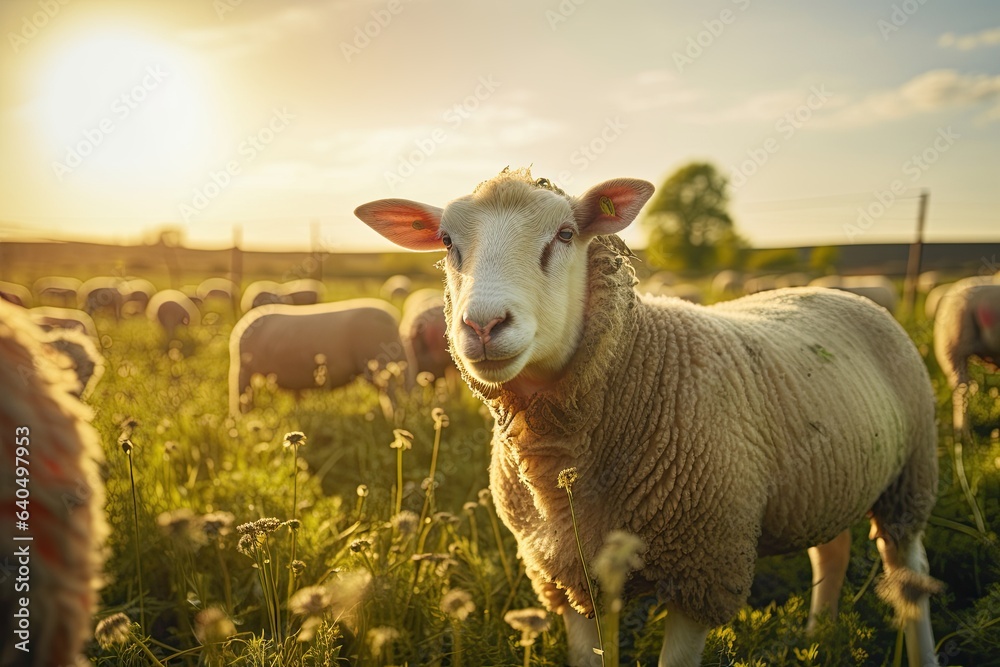 Obraz premium Portrait woolly sheep on the farm AI Generative